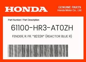 61100-hr3-at0zh Honda Genuine Fender R. Fr. B232r Reactor Blue R -