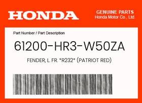 61200-hr3-w50za Honda Genuine Fender L. Fr. R232 Patriot Red -