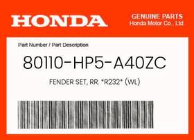 80110-hp5-a40zc Honda Genuine Fender Set Rr. R232 Wl -
