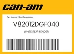 Can-am Genuine White Rear Fender V82012DGF040. Fixed Price $204.99.