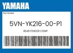 Yamaha Genuine Rear Fender C0MP. 5VN-YK216-00-P1. Fixed Price $971.03.