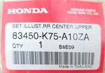 83450-K75-A10ZA Honda Set Illust,rr Center Upper. Fixed Price $26.00.