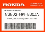 Honda Genuine Stripe, L. Rr. Fender (TYPE1) Ross White NH196; -. Fixed Price $39.79.