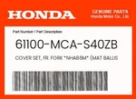 Honda Genuine Cover Set, Fr. Fork *NHA86M* (mat Ballistic Black) -. Fixed Price $61.42.
