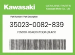 Kawasaki Genuine Fender-rear,outer,rh,black 35023-0082-839. Fixed Price $89.73.