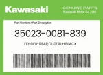 Kawasaki Genuine Fender-rear,outer,lh,black 35023-0081-839. Fixed Price $89.73.