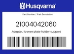 Husqvarna Genuine Adapter, License Plate Holder Support - 21004042060. Fixed Price $50.07.